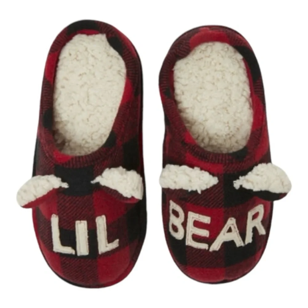 Dearfoams Kids Bear Plaid Clog Slippers Multi-Density Cushioned Insole With Memo